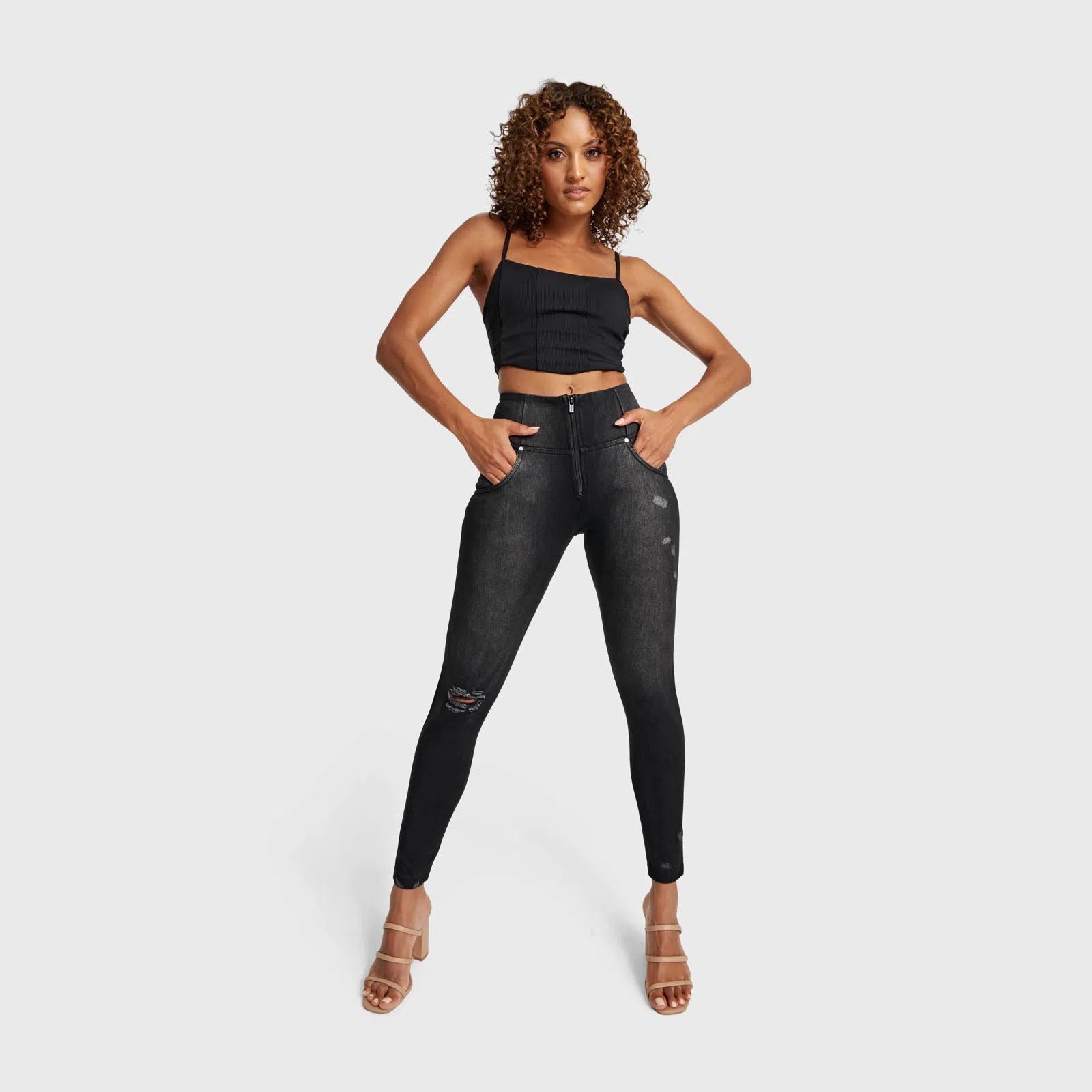 WR.UP® SNUG Distressed Jeans - High Waisted - Full Length - Black + Black Stitching 3