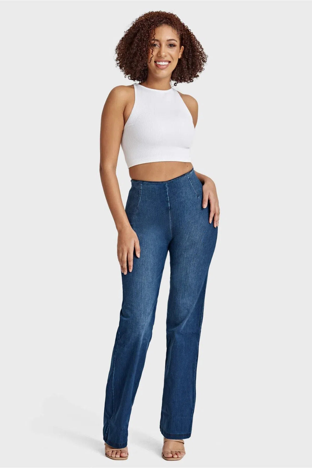 WR.UP® SNUG Jeans - High Waisted - Flare - Dark Blue + Blue Stitching 2