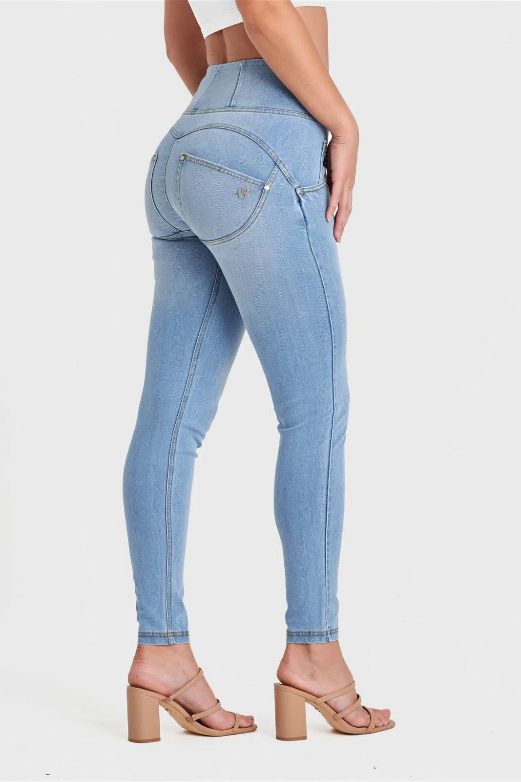 WR.UP® SNUG Jeans - High Waisted - Full Length - Light Blue + Yellow Stitching 1